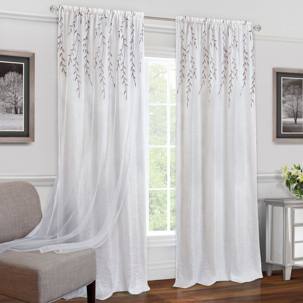 Achim Home Furnishing: Willow White Floral Transitional Window Curtain Panel :
